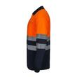Tricou polo reflectorizant cu maneca lunga 140gsm, bleumarin-portocaliu neon