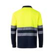 Tricou polo reflectorizant cu maneca lunga, 140gsm, bleumarin-galben neon