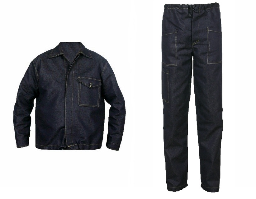 Costum de lucru din denim, jacheta si pantalon in talie, bleumarin