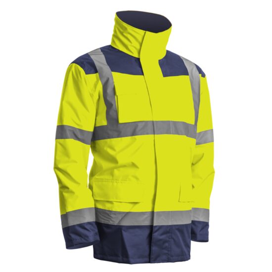Geaca de lucru reflectorizanta, izolatie termica, galben neon-bleumarin, unisex