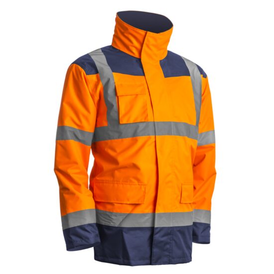 Geaca de lucru impermeabila, Kanata, portocaliu neon-bleumarin, unisex