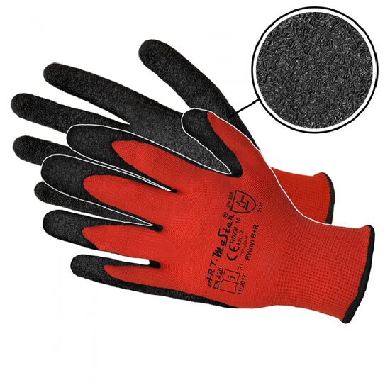 Manusi de protectie din latex cu suport textil, Mira, rosu-negru