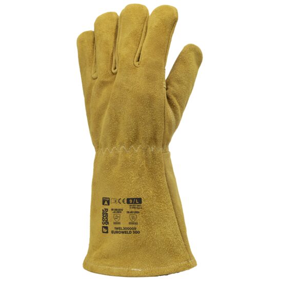 Manusi de lucru din piele spalt de bovina, Euroweld 300, kevlar, cusaturi kevlar, galben