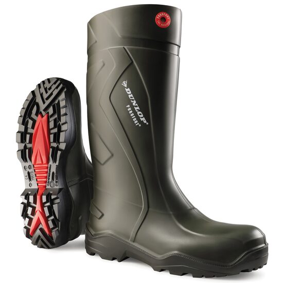 Cizme protectie, PVC + cauciuc nitrilic, fara bombeu, antiderapante, termoizolante, culoare verde, O4, SRC, Dunlop Purofort