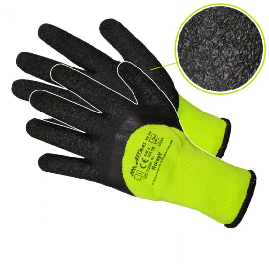 Manusi de protectie imersate in latex, galben neon-negru