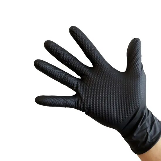 Manusi de unica folosinta din nitril RNITRIO-GRIFF PF textura diamant, nepudrate, negru, 50 buc