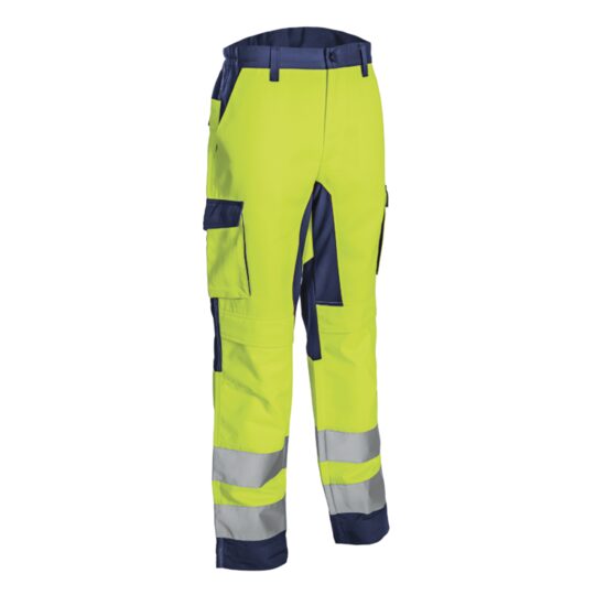 Pantaloni de lucru in talie reflectorizanti Hibana, galben neon-bleumarin, unisex