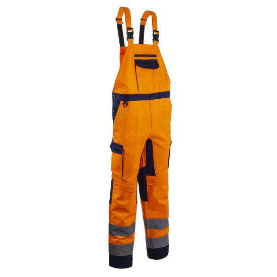 Pantaloni de lucru cu pieptar reflectorizanti, Hibana, portocaliu-bleumarin, unisex