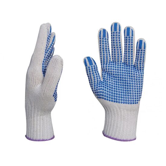 Manusi de lucru din bumbac cu picouri, PVC pe palma, alb