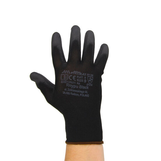Manusi de protectie din poliuretan cu manseta elastica, pe suport din nylon, Sensor, negru