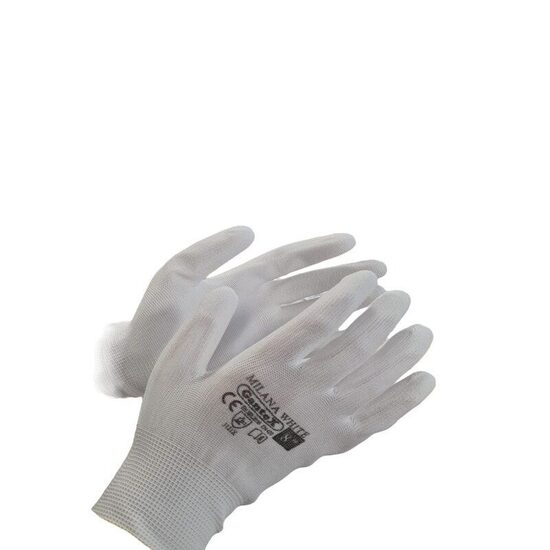 Manusi de protectie din poliuretan pe suport din nylon, cu manseta elastica, Milana Sensor, alb