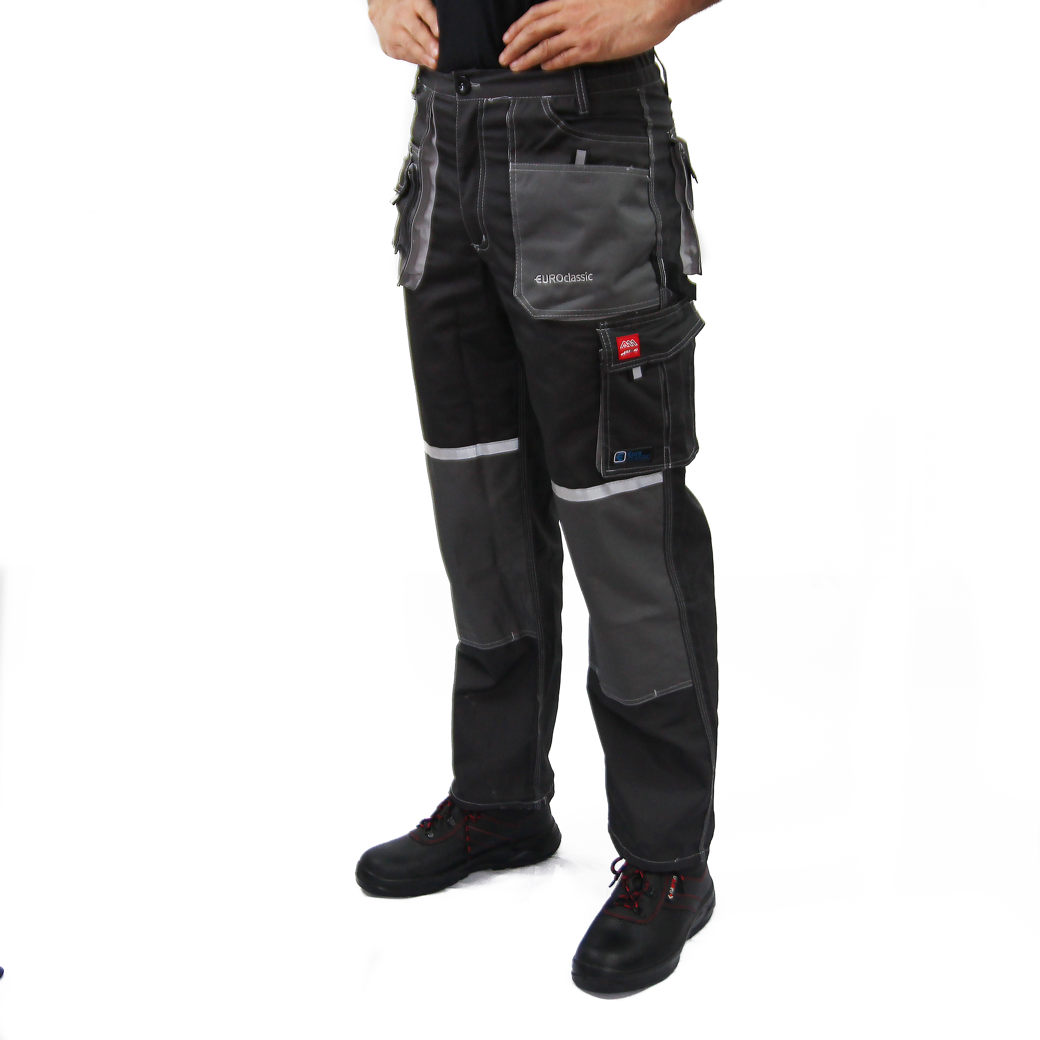 Pantaloni de lucru, tercot 270 gsm, cu elemente reflectorizante, Euroclassic, gri