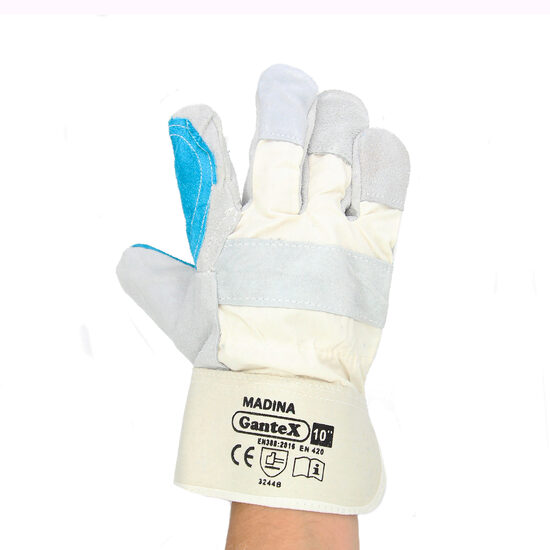 Manusi de protectie din piele spalt, dubla intaritura, Madina, gri