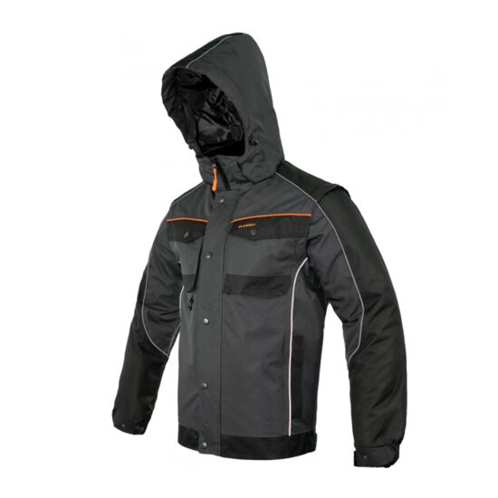 Geaca de lucru impermeabila cu gluga, maneci detasabile, Winox Classic, gri-negru