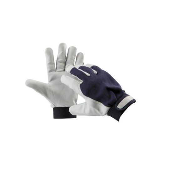 Manusi de protectie din piele de capra, Marc, alb-bleumarin