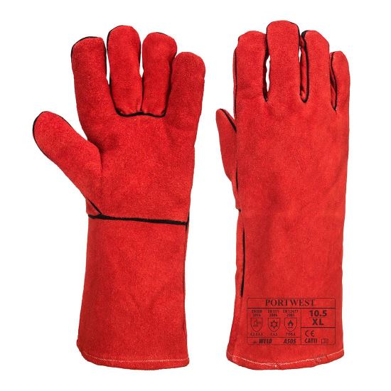 Manusi de protectie din piele spalt, captusite, cusaturi kevlar, Marta, rosu